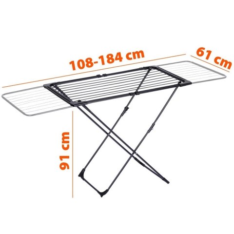 Suszarka na Pranie Metalowa Czarna Rozsuwana XXL Solidna VILDE 108-182 cm