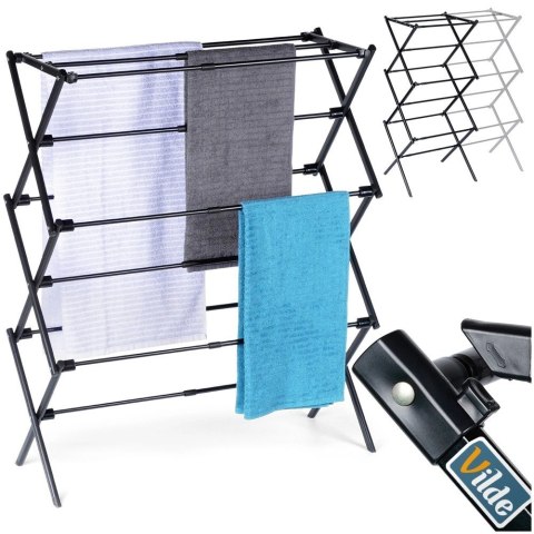 Suszarka na Pranie Ubrania Metalowa Czarna Pionowa Solidna ORION 47-78x94cm