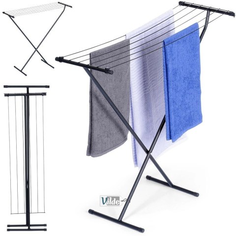 Suszarka na Pranie Ubrania Składana Metalowa Solidna Czarna VILDE 91 x 84cm