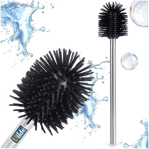 Szczotka Silikonowa Zapasowa do WC Stalowy Uchwyt Czarna 35 cm VILDE