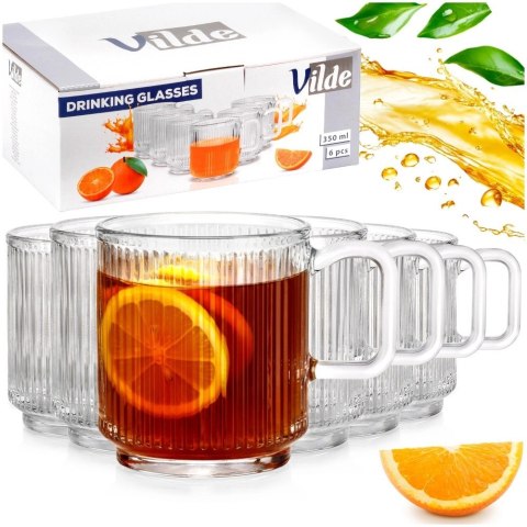 Szklanki Zestaw 6 szt. 350 ml VILDE z Uchwytem Ryflowane do Zmywarki
