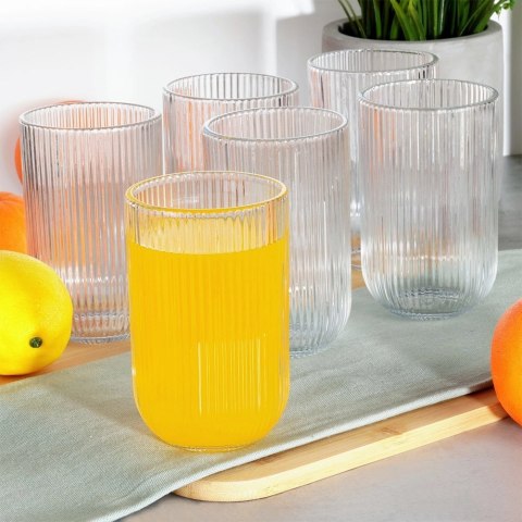 Szklanki Zestaw 6 szt. 400 ml VILDE Ryflowane Szkło Wysokie do Zmywarki