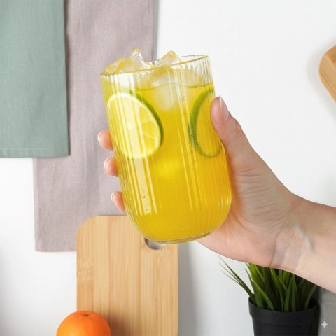 Szklanki Zestaw 6 szt. 400 ml VILDE Ryflowane Szkło Wysokie do Zmywarki