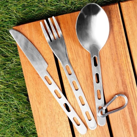 Sztućce Turystyczne Stalowe 3 el. REDCLIFFS z Karabińczykiem