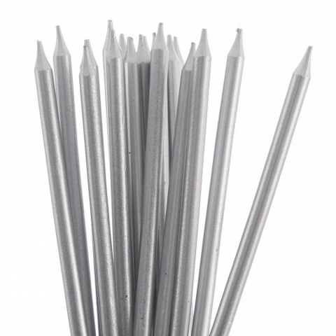 Świeczki do Tortu Długie 12 szt. 14,5 cm ORION Srebrne z Podstawkami