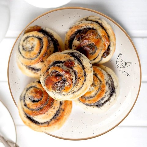 Talerz Deserowy Ceramiczny Beżowy 20 cm ORION Kurka Efektowny Dekor