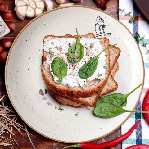 Talerz Deserowy Ceramiczny Beżowy 20 cm ORION Owieczka Efektowny Dekor