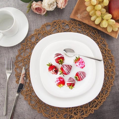 Talerz Deserowy Szklany Biały LUNA Kwadratowy 20 cm ORION Zmywarka