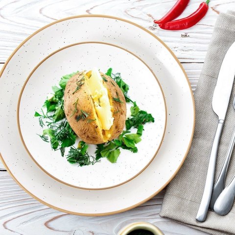 Talerz Obiadowy Płytki Ceramiczny Beżowy 27 cm ORION Kamionkowy Brzeg