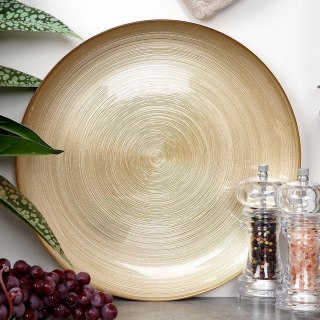 Talerz Obiadowy Płytki Szklany Złoty Dekoracyjny Ozdobny VILDE 32,5 cm