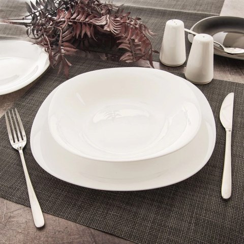 Talerz Obiadowy Płytki Szkło Białe LUNA Kwadratowy 26,5 cm ORION