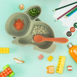 Talerz dla Dziecka Silikon Dzielony Zajączek ORION Przyssawka Zielony