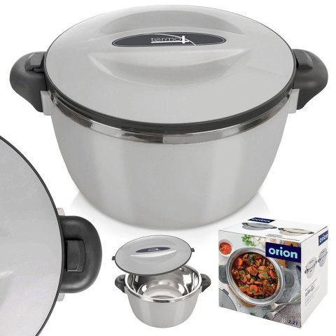 Termomisa Obiadowa TERMO Stalowa 2 L ORION Szary z Praktycznymi Uchwytami