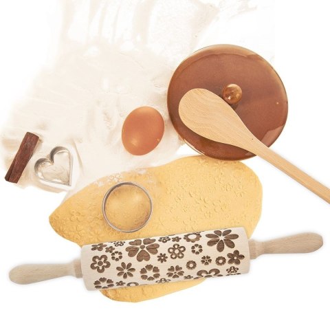 Wałek Dekoracyjny Drewniany Obrotowy Kwiaty 39 cm ORION do Ciasta