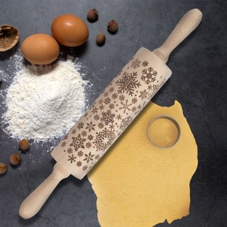 Wałek do Ciasta Dekoracyjny Drewniany Obrotowy Płatki Śniegu ORION 39 cm