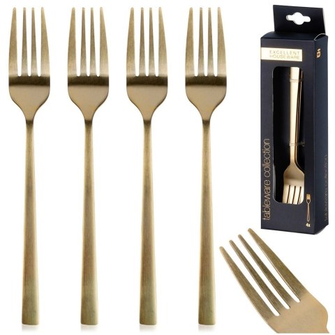 Widelczyki Deserowe Stal Złote 15 cm EXCELLENT HOUSEWARE Zestaw 4 szt.