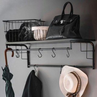 Wieszak Ścienny z Półką Dekoracyjny Czarny z Haczykami Solidny VILDE