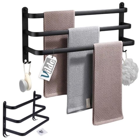 Wieszak na Ręczniki Łazienkowy Ścienny Aluminiowy Czarny VILDE 40x15x23 cm