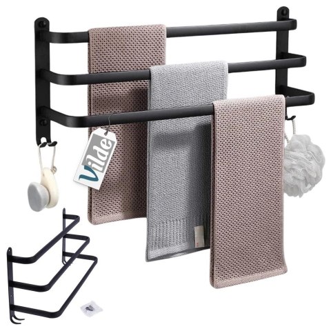 Wieszak na Ręczniki Ścienny Aluminiowy Mocny Czarny VILDE 50 cm