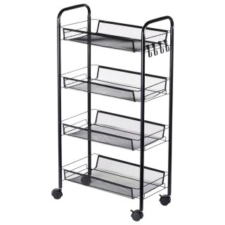 Wózek Półka Regał 4-Poziomowy VILDE Metalowy na Kółkach Czarny Loft