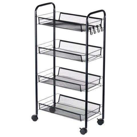 Wózek Półka Regał 4-Poziomowy VILDE Metalowy na Kółkach Czarny Loft