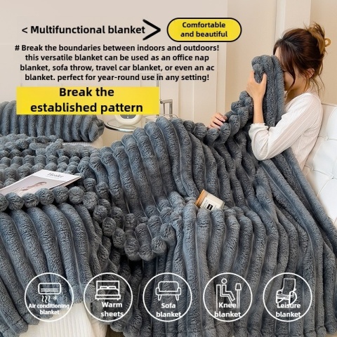 Gruby, szeroki koc flanelowy w paski,