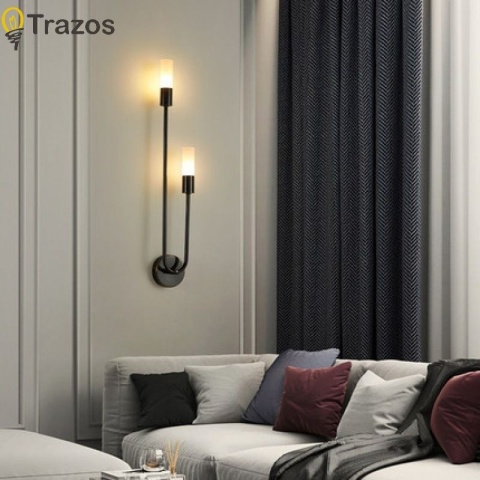 Nordycki luksusowy kinkiet salon nowoczesny minimalistyczny LED czarne złoto kreatywne tło telewizora