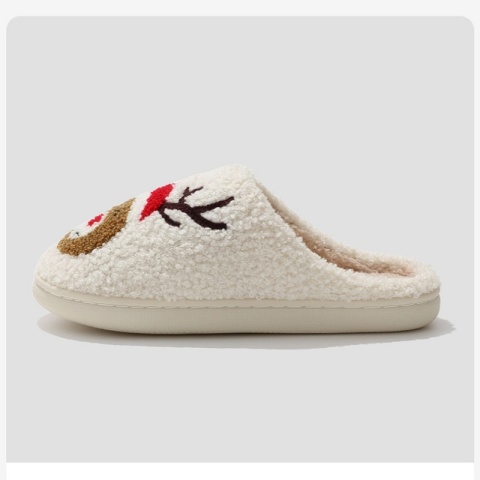 Świąteczne damskie ciepłe kapcie męskie urocze klapki z haftem Świętego Mikołaja dla par futrzane sandały rodzinne pluszowe buty