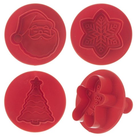 Wykrawacze do Ciastek 4 szt. ORION Boże Narodzenie z Tłokiem Czerwone