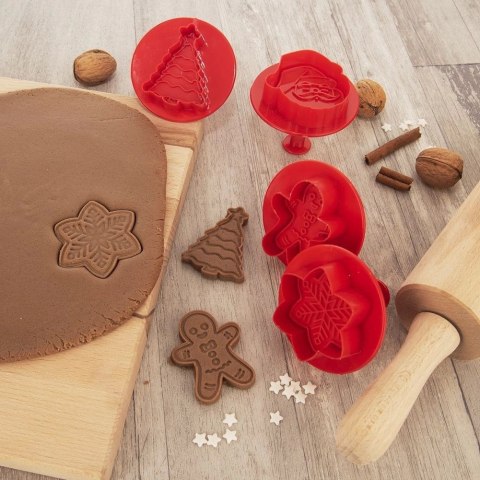 Wykrawacze do Ciastek 4 szt. ORION Boże Narodzenie z Tłokiem Czerwone