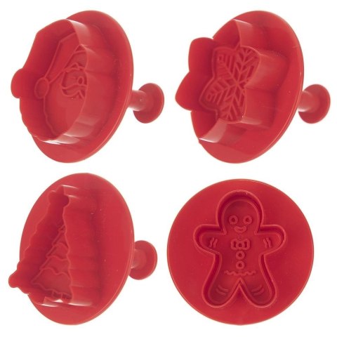 Wykrawacze do Ciastek 4 szt. ORION Boże Narodzenie z Tłokiem Czerwone