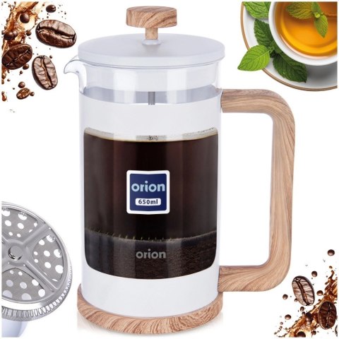Zaparzacz Tłokowy 650 ml ORION WHITELINE French Press Szkło Tłok