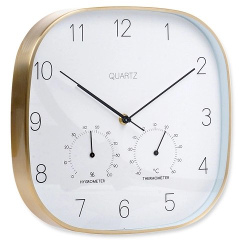 Zegar Ścienny na Ścianę z Termometrem Higrometrem Biały Złoty VILDE 28,5 cm