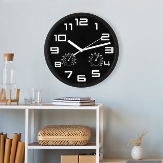 Zegar z Termometrem Higrometrem Ścienny Czarny Okrągły Solidny VILDE 25 cm