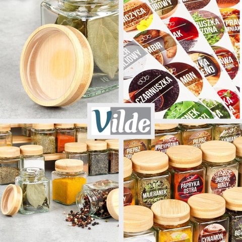 Zestaw 24 Pojemników na Przyprawy 100 ml VILDE z Naklejkami 7,5 x 5,5 cm