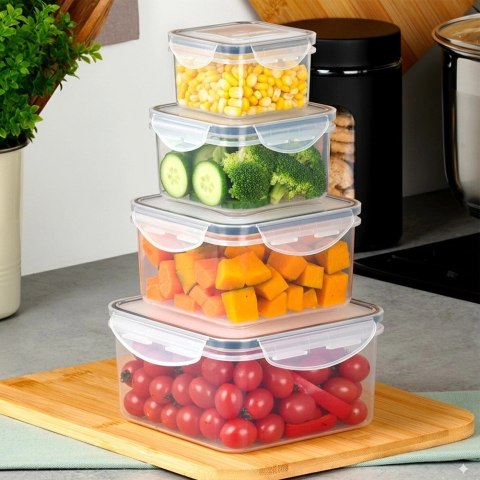 Zestaw 4 Pojemników Lunchbox Kwadrat Szczelny VILDE Mikrofala Zmywarka