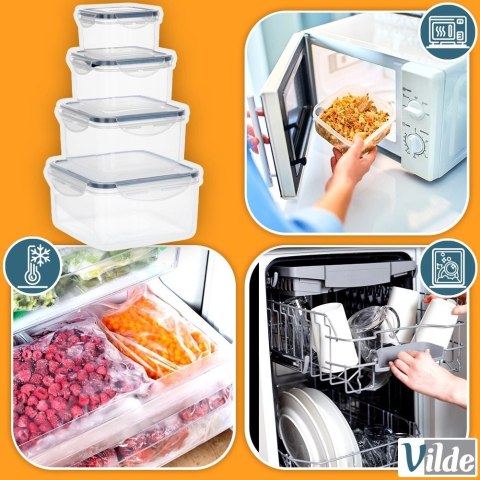 Zestaw 4 Pojemników Lunchbox Kwadrat Szczelny VILDE Mikrofala Zmywarka