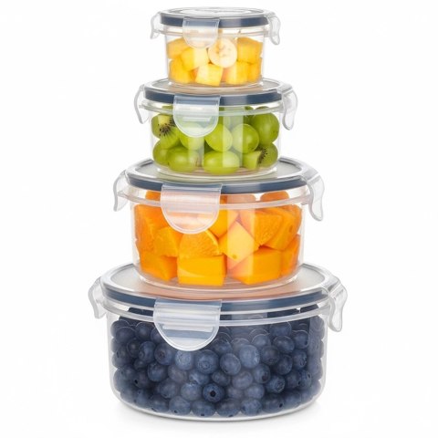 Zestaw 4 Pojemników Lunchbox Okrągły Szczelny VILDE Mikrofala Zmywarka