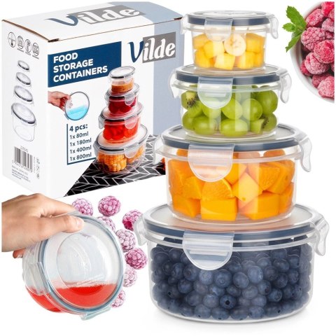 Zestaw 4 Pojemników Lunchbox Okrągły Szczelny VILDE Mikrofala Zmywarka