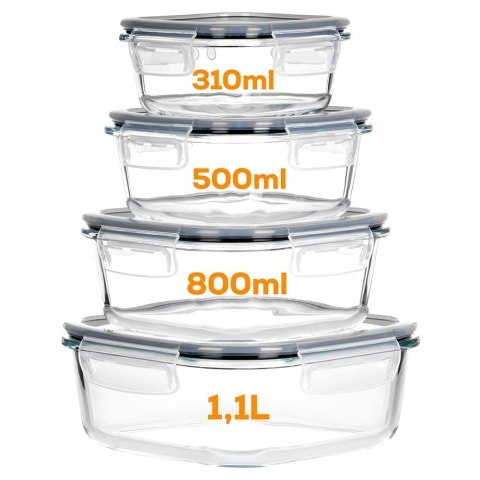 Zestaw 4 Pojemników Szklanych Kwadrat VILDE Szczelny Piekarnik Mrożenie