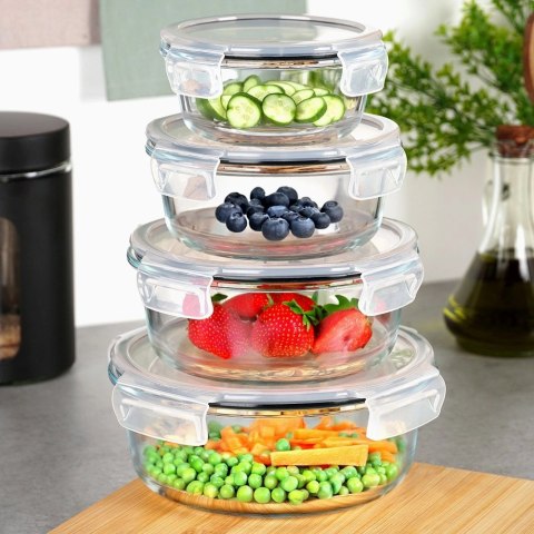 Zestaw 4 Pojemników Szklanych Okrągły VILDE Szczelny Piekarnik Mrożenie