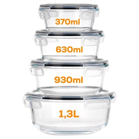 Zestaw 4 Pojemników Szklanych Okrągły VILDE Szczelny Piekarnik Mrożenie
