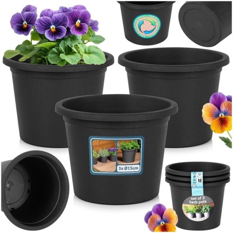 Zestaw Doniczek Ogrodowych VILDE 14,5 cm 3 szt. Plastikowych Okrągłych