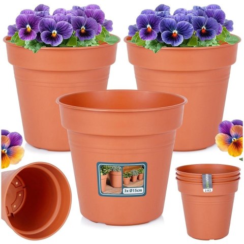 Zestaw Doniczek Okrągłych PROGARDEN 15 cm 3 szt. Ceglane Klasyczne