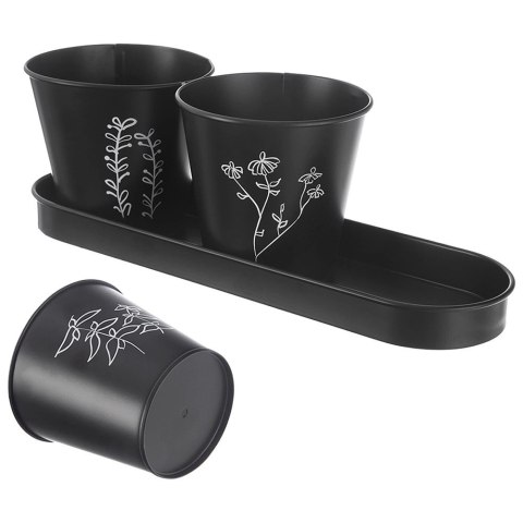 Zestaw Doniczek na Zioła ORION BLACKLINE 4 el. Metalowy z Podstawką