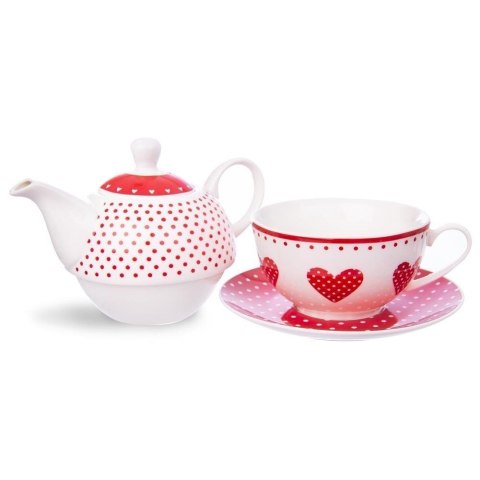 Zestaw Dzbanek z Filiżanką do Herbaty Ziół Porcelanowy Serca ORION 3 el.