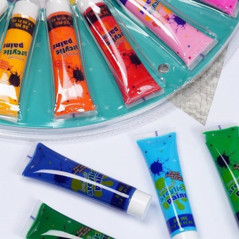 Zestaw Farby Akrylowe Wiele Kolorów w Tubce Paletka FREE & EASY 36 ml 19 el