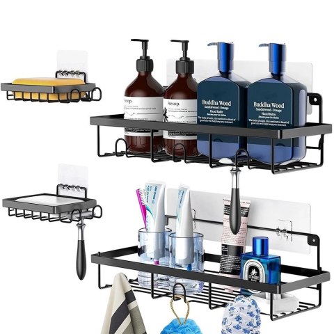 Zestaw Półka Łazienkowa pod Prysznic Metalowa Wisząca Loft VILDE 4 szt.