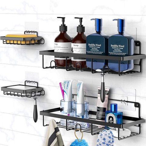 Zestaw Półka Łazienkowa pod Prysznic Metalowa Wisząca Loft VILDE 4 szt.