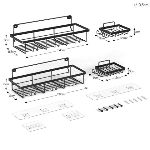 Zestaw Półka Łazienkowa pod Prysznic Metalowa Wisząca Loft VILDE 4 szt.